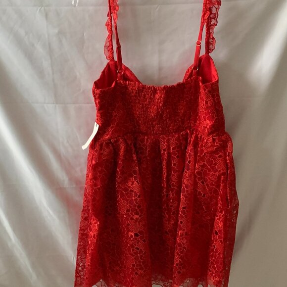 ANTHROPLOGIE Ruffle-Strap Corset Lace Mini Dress in Lipstick Red Sz LARGE - Picture 4 of 8